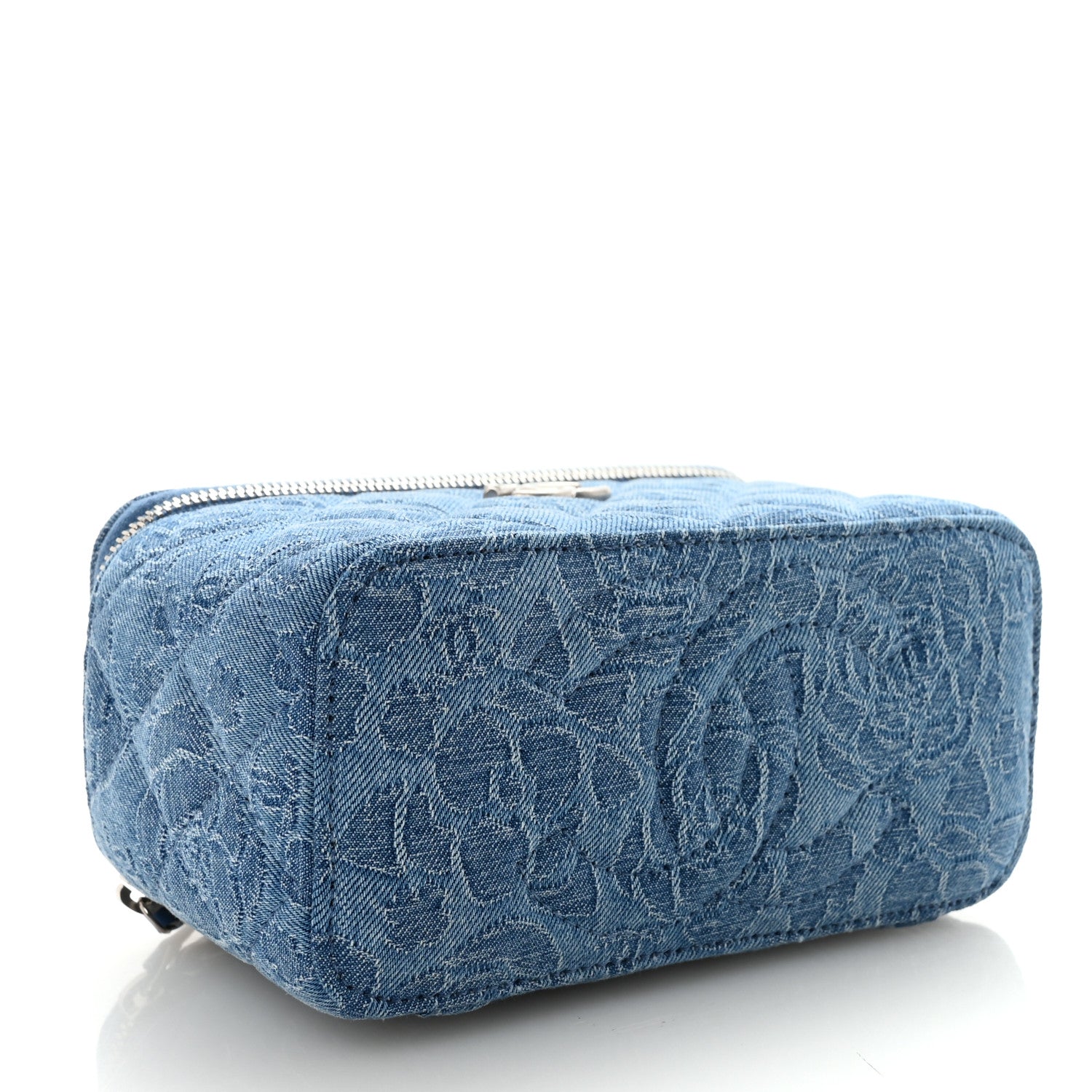 Chanel Denim Quilted Sweetheart Small Vanity Case With Chain Blue 4 of 11