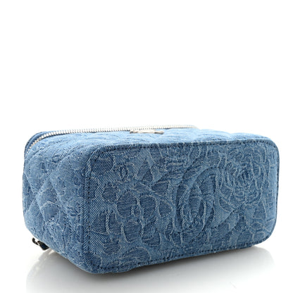 Chanel Denim Quilted Sweetheart Small Vanity Case With Chain Blue 4 of 11