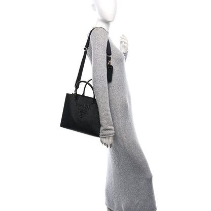Prada Saffiano Lux Logo Embossed Medium Shoulder Tote Handbag Black 2 of 9