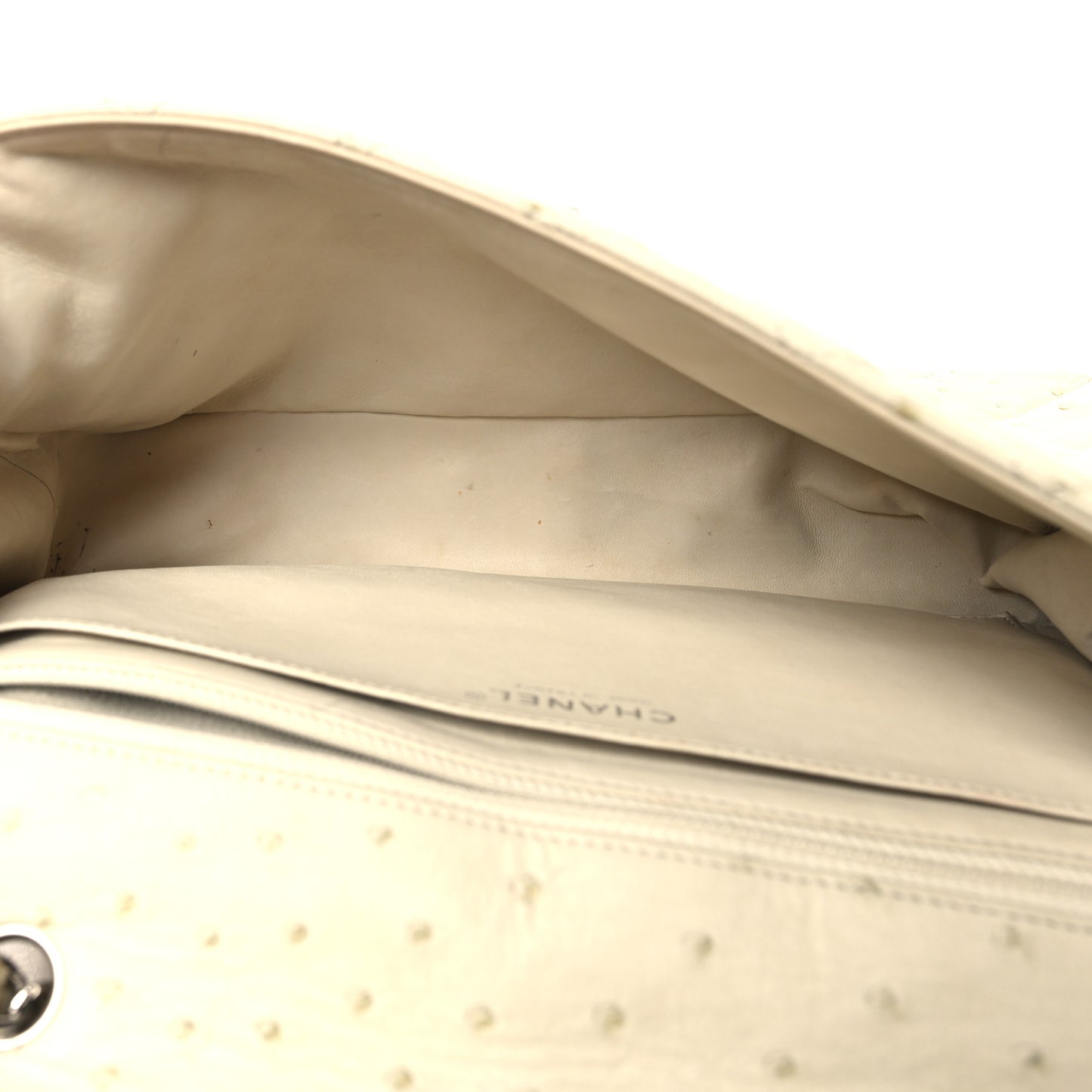 Ostrich Jumbo Single Flap Light Beige