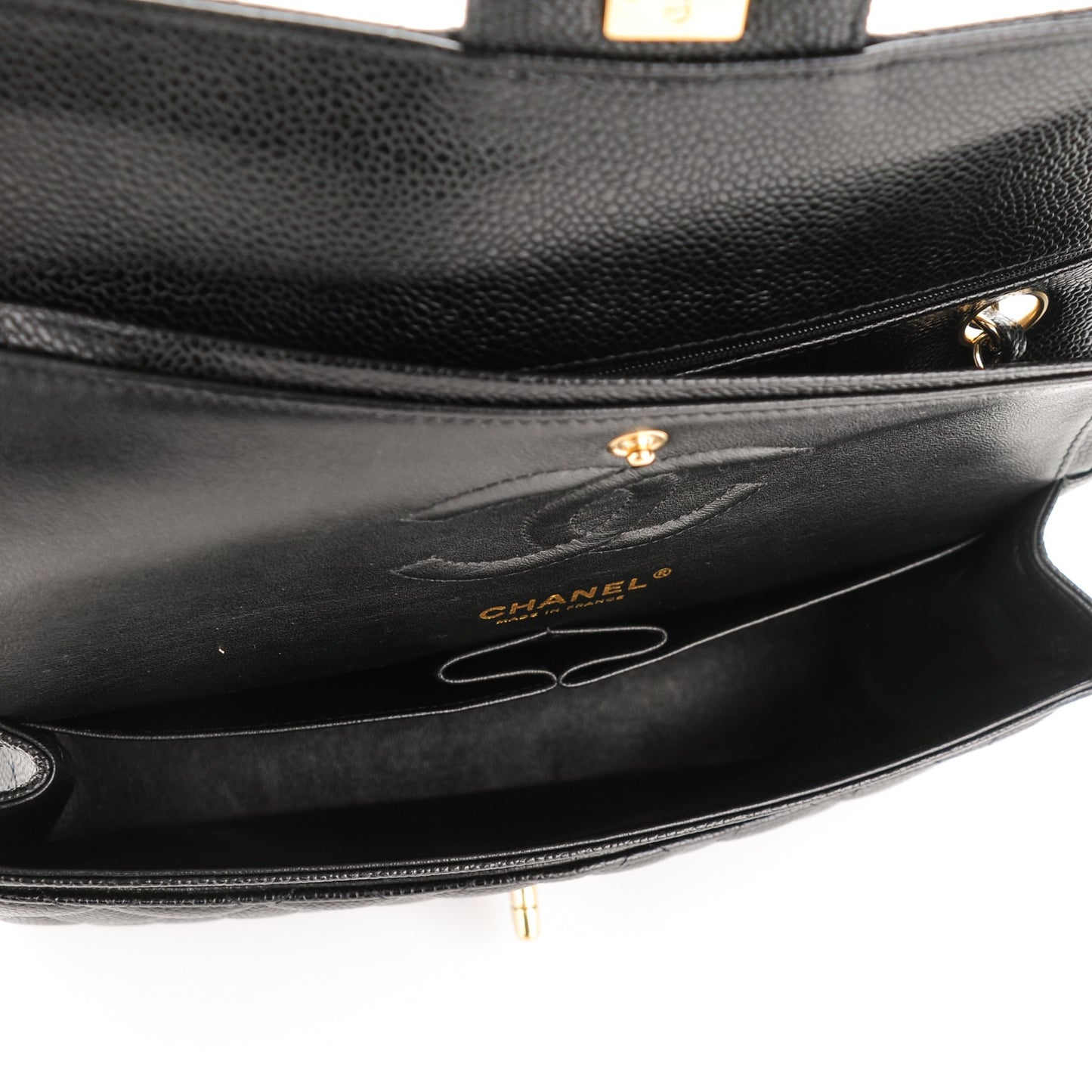 Caviar Quilted Medium Double Flap Black