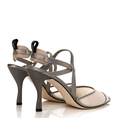Fendi Tulle Satin Colibri Lite 85mm Slingback Pumps 40 Brina Graphite Ghiaia 4 of 10