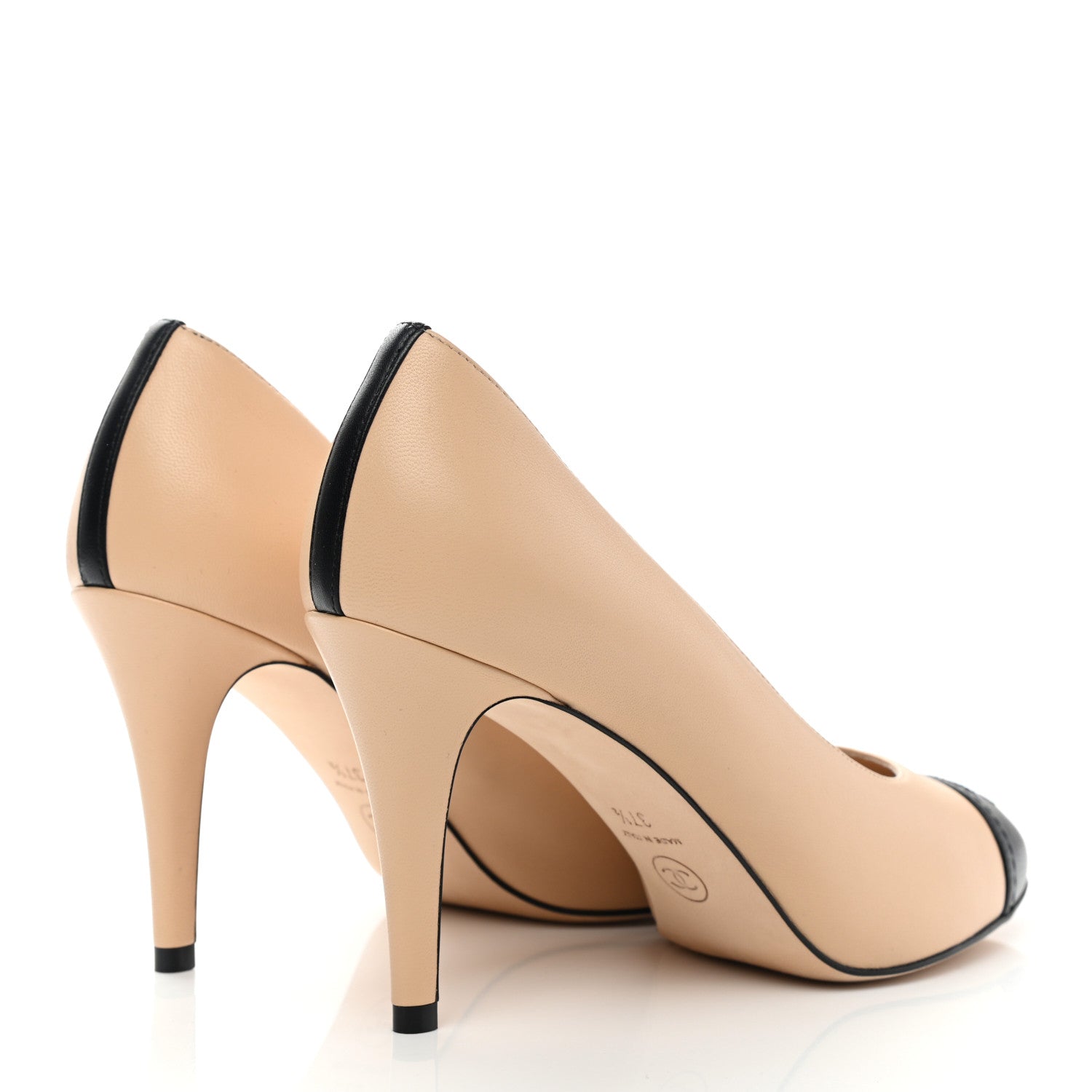 Chanel Lambskin Cap Toe Pumps 37.5 Beige Black 4 of 9