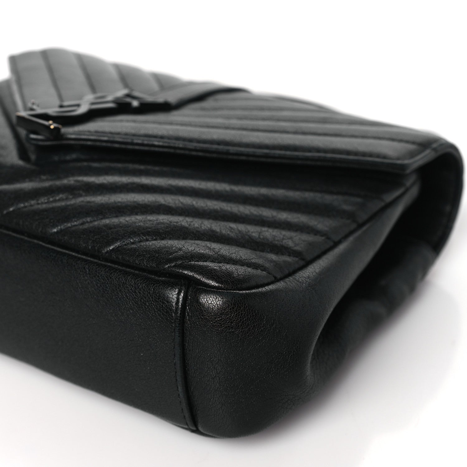 Saint Laurent Sheepskin Matelasse Chevron Monogram Monochrome Medium College Bag Black 10 of 11