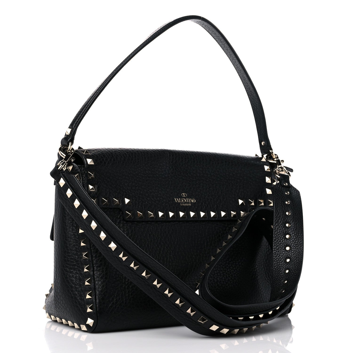 Valentino Garavani Pebbled Calfskin Rockstud Top Handle Shoulder Bag Black 3 of 11