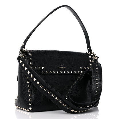 Valentino Garavani Pebbled Calfskin Rockstud Top Handle Shoulder Bag Black 3 of 11