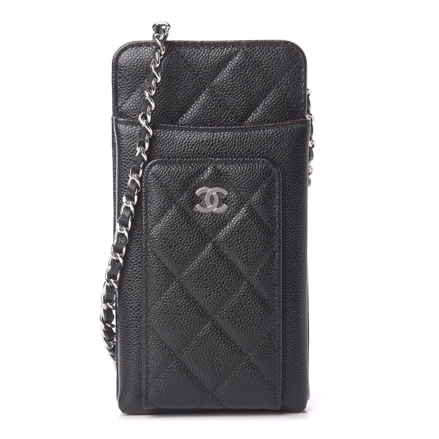 Caviar Quilted Zip Phone Case Black