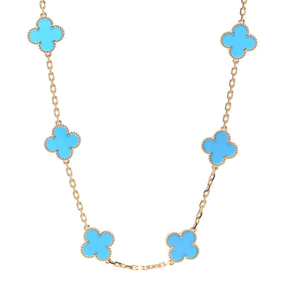Van Cleef & Arpels 18K Yellow Gold Blue Agate 10 Motifs Vintage Alhambra Necklace 1 of 7