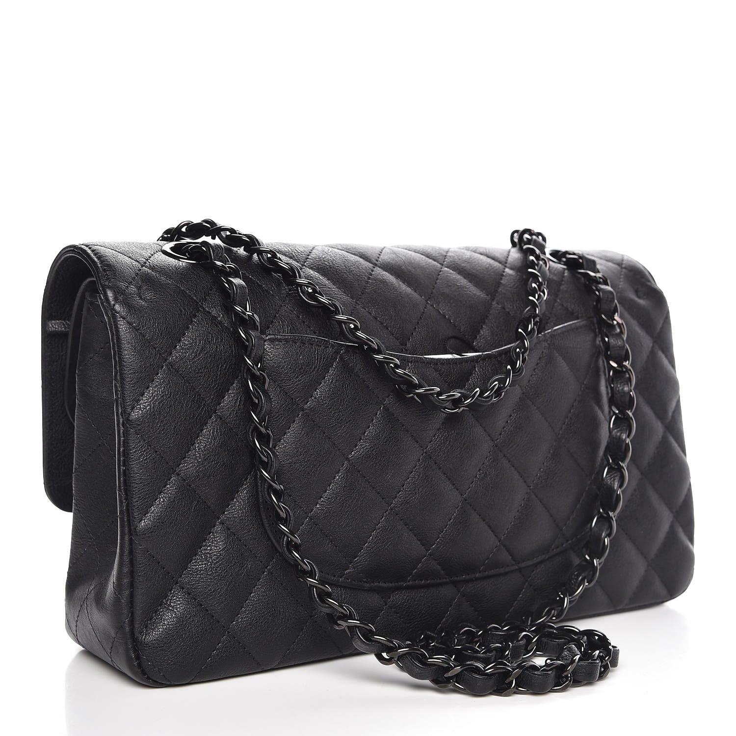 Chanel Crumpled Calfskin Quilted Medium Double Flap So Black 3 of 8