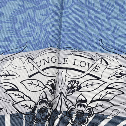 Hermes Silk Jungle Love Tampon Scarf 70 Bleu Jean White 5 of 6