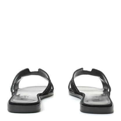Hermes Suede Goatskin Crystal Oran Sandals 38 Black 5 of 13