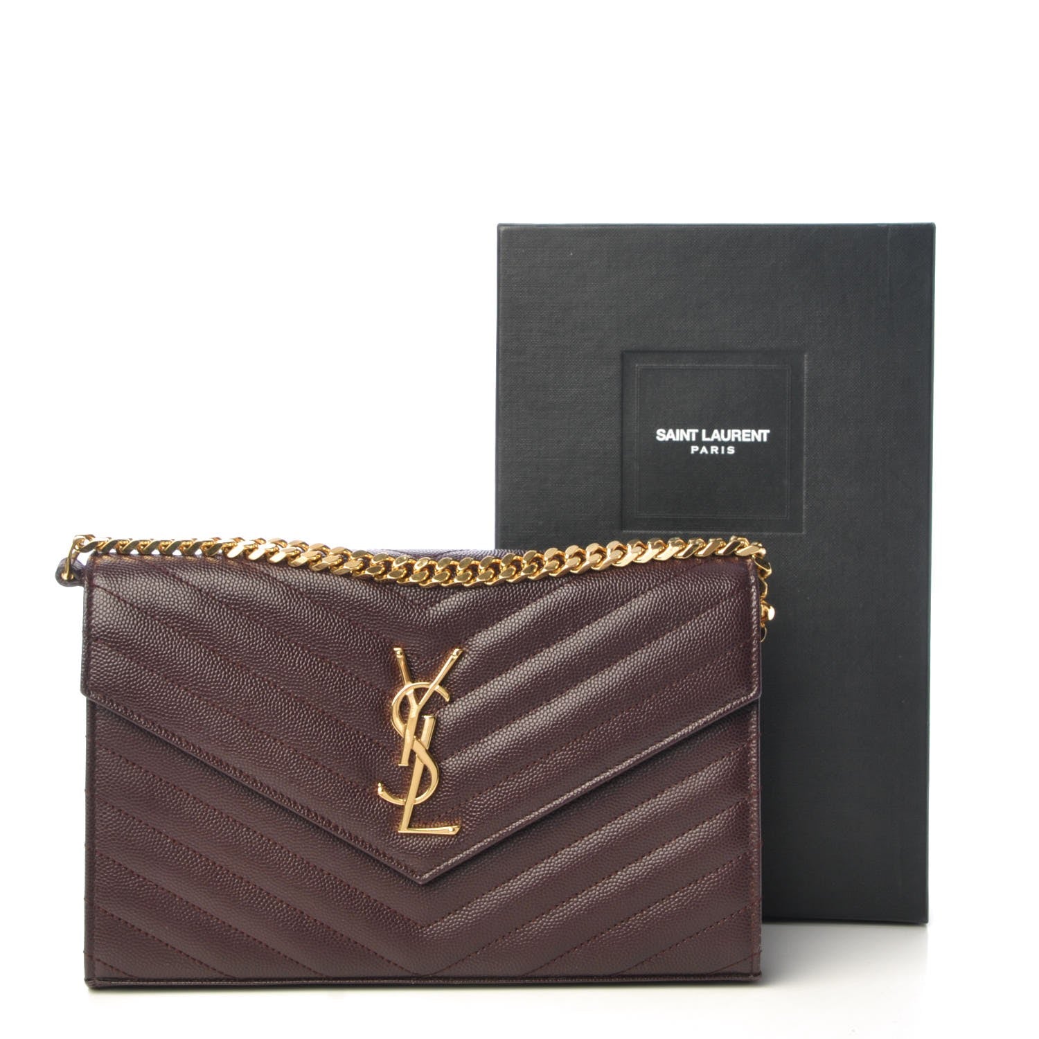 Saint Laurent Grain De Poudre Matelasse Chevron Monogram Chain Wallet Amaranto 9 of 9