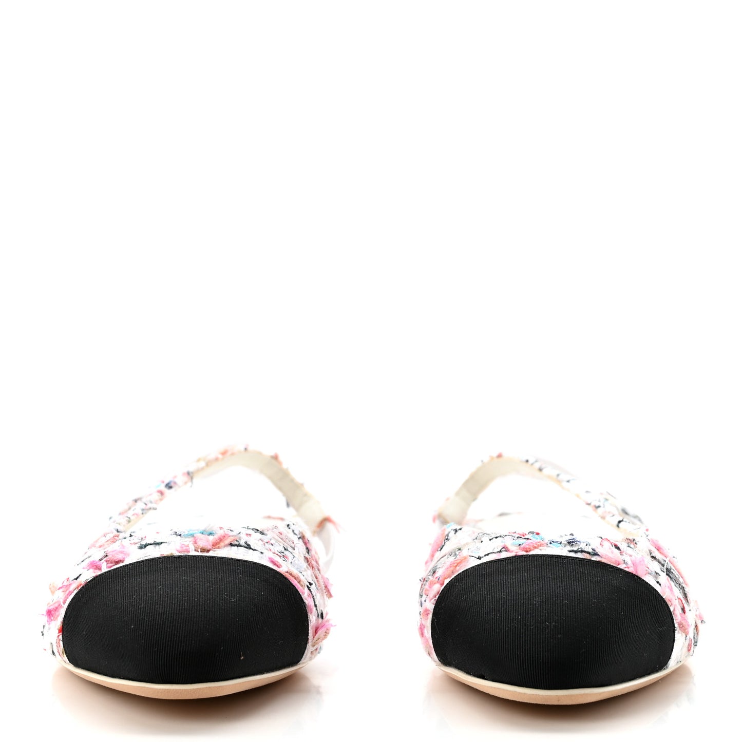 Tweed Grosgrain Cap Toe CC Slingback Flat 36.5 Pink Multicolor