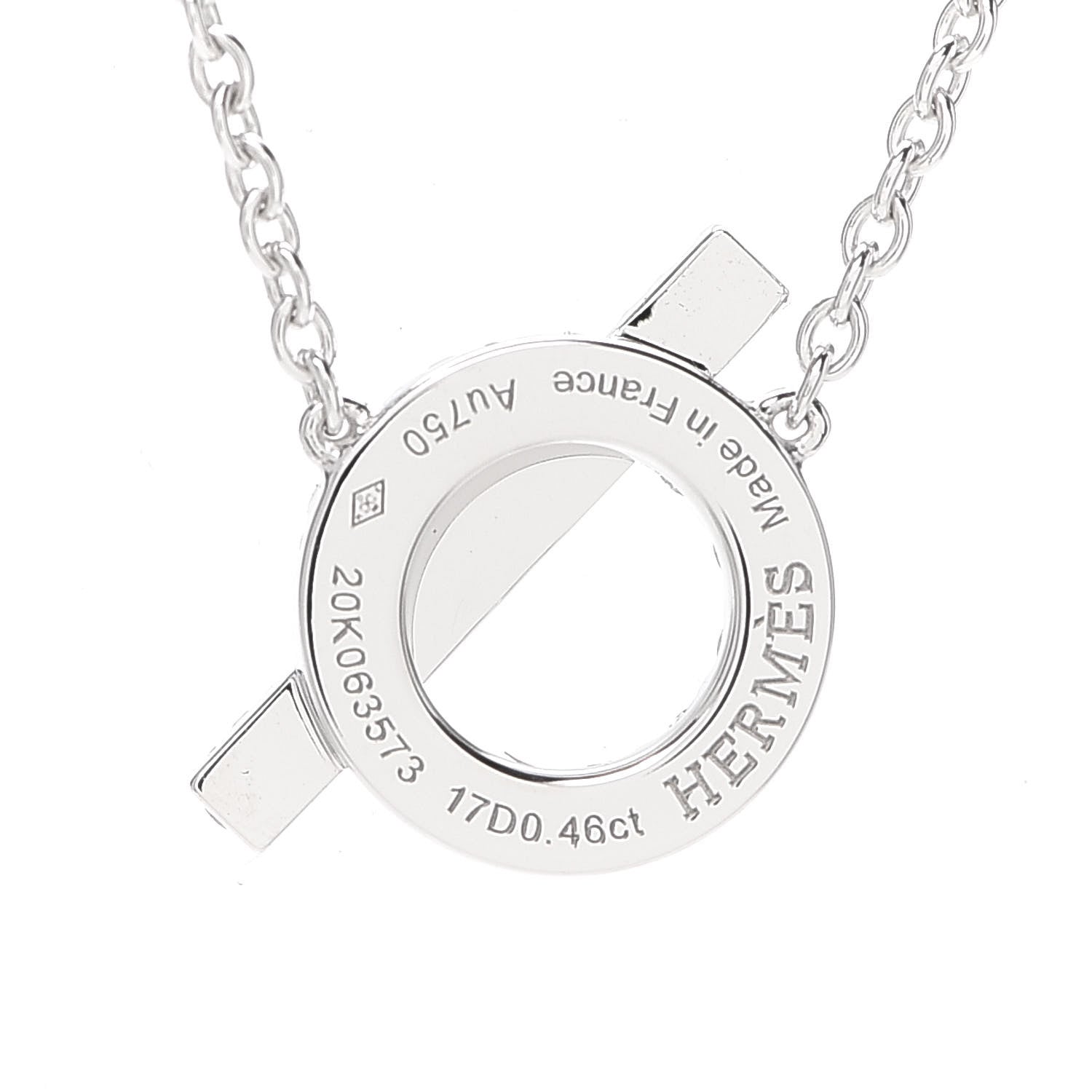 Hermes 18K White Gold Diamond Finesse Pendant Necklace 5 of 6