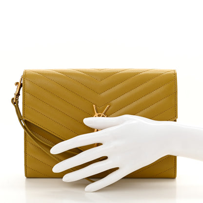 Saint Laurent Grain De Poudre Matelasse Chevron Monogram Envelope Clutch Light Chartreuse 2 of 12