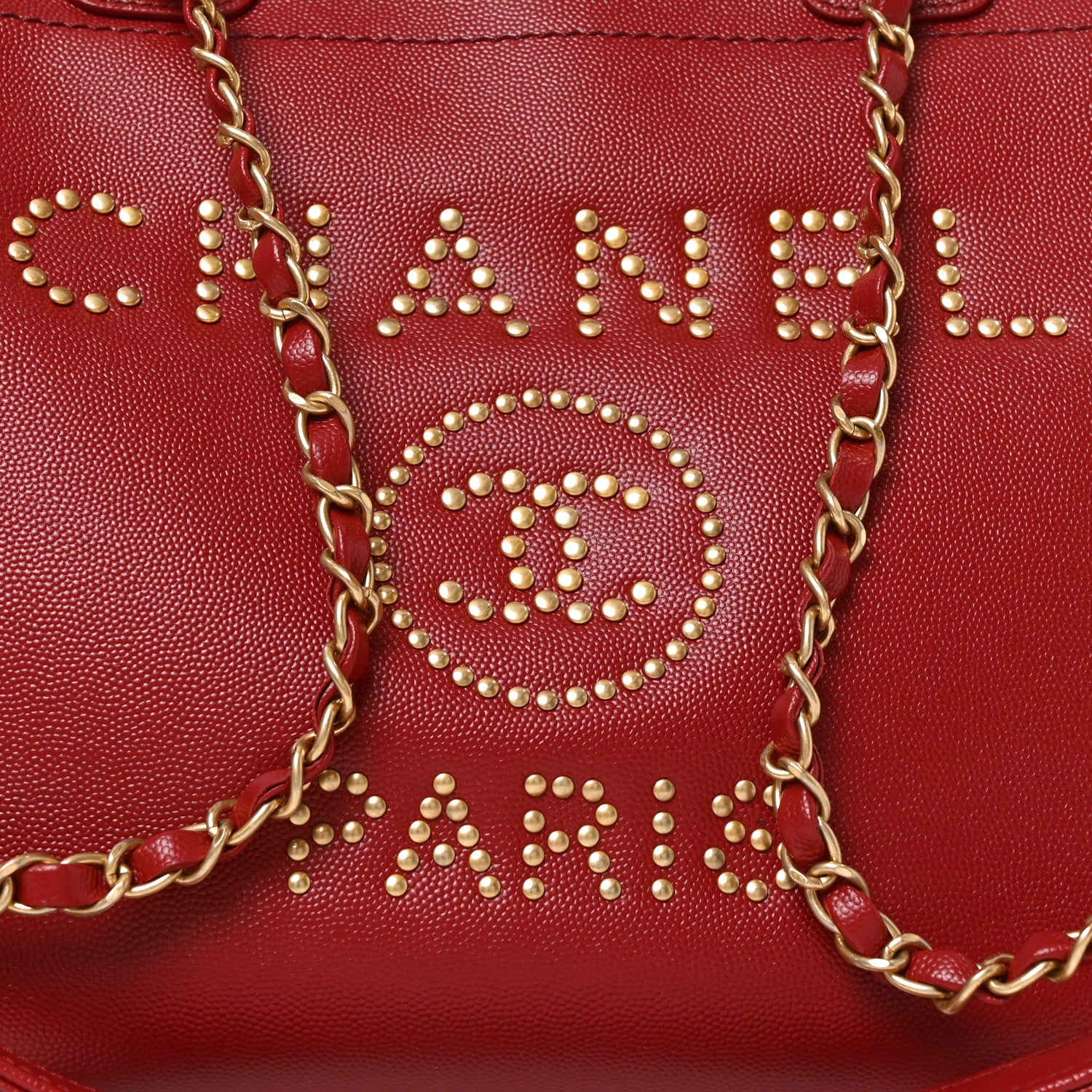 Chanel Caviar Small Studded Deauville Tote Red 8 of 10