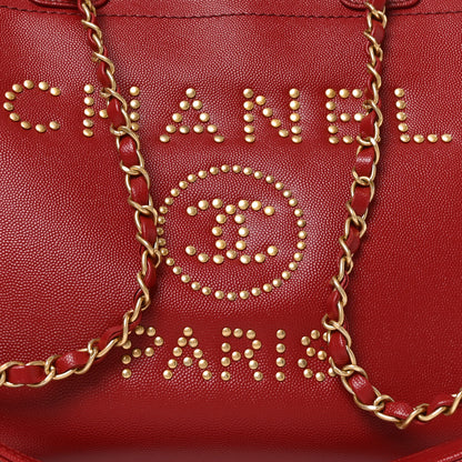 Chanel Caviar Small Studded Deauville Tote Red 8 of 10