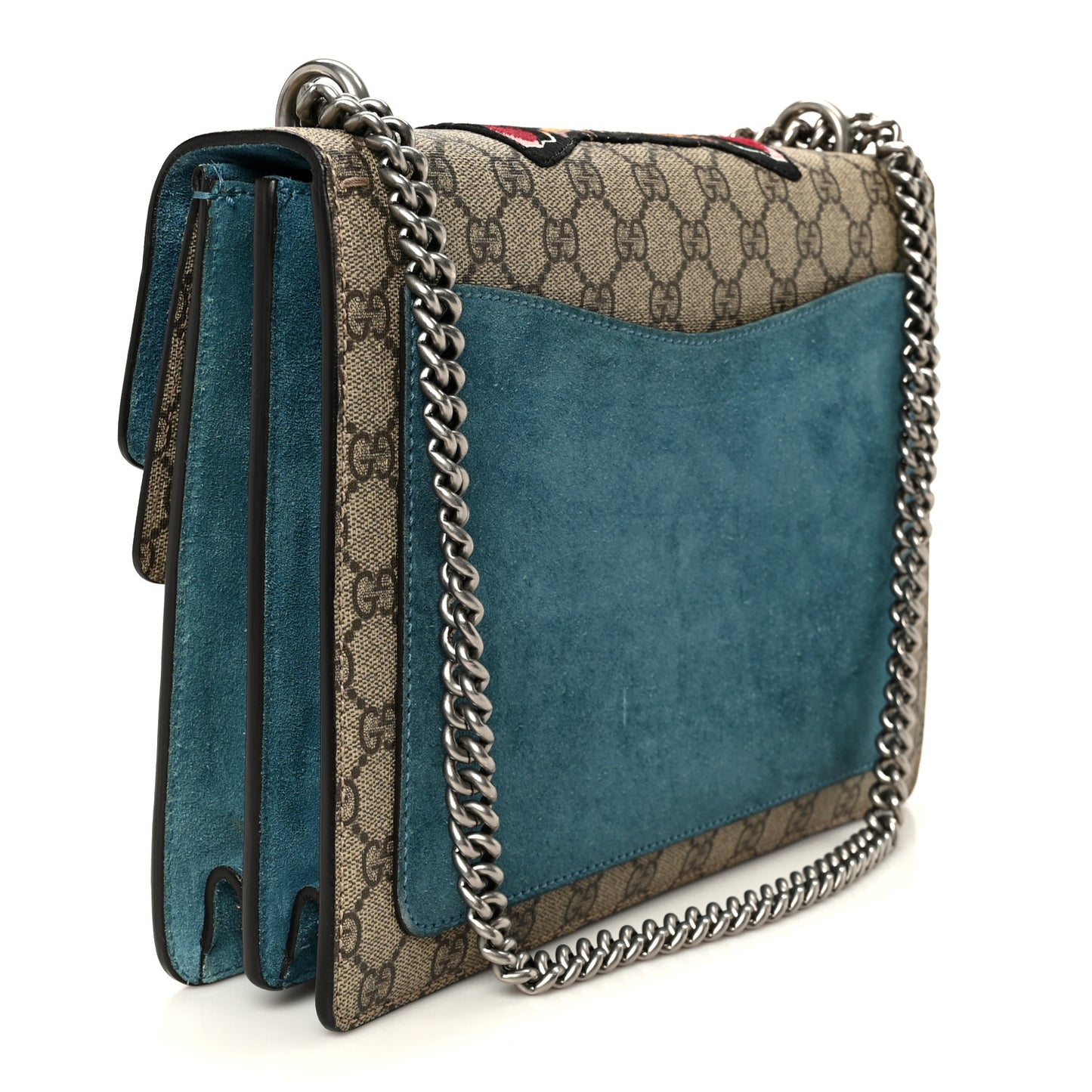 GG Supreme Monogram Angry Cat Embroidered Medium Dionysus Shoulder Bag Beige Ultramarine