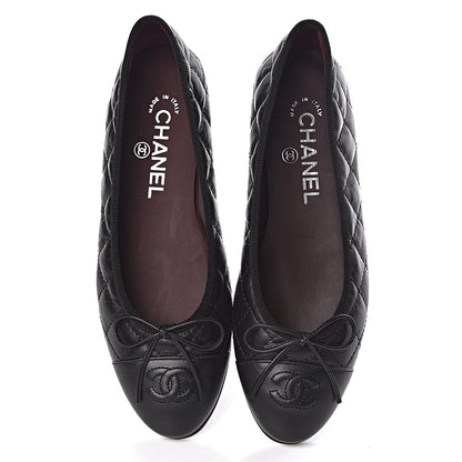Chanel Aged Calfskin Quilted Cap Toe Ballerina Flats 35.5 Black 5 of 10