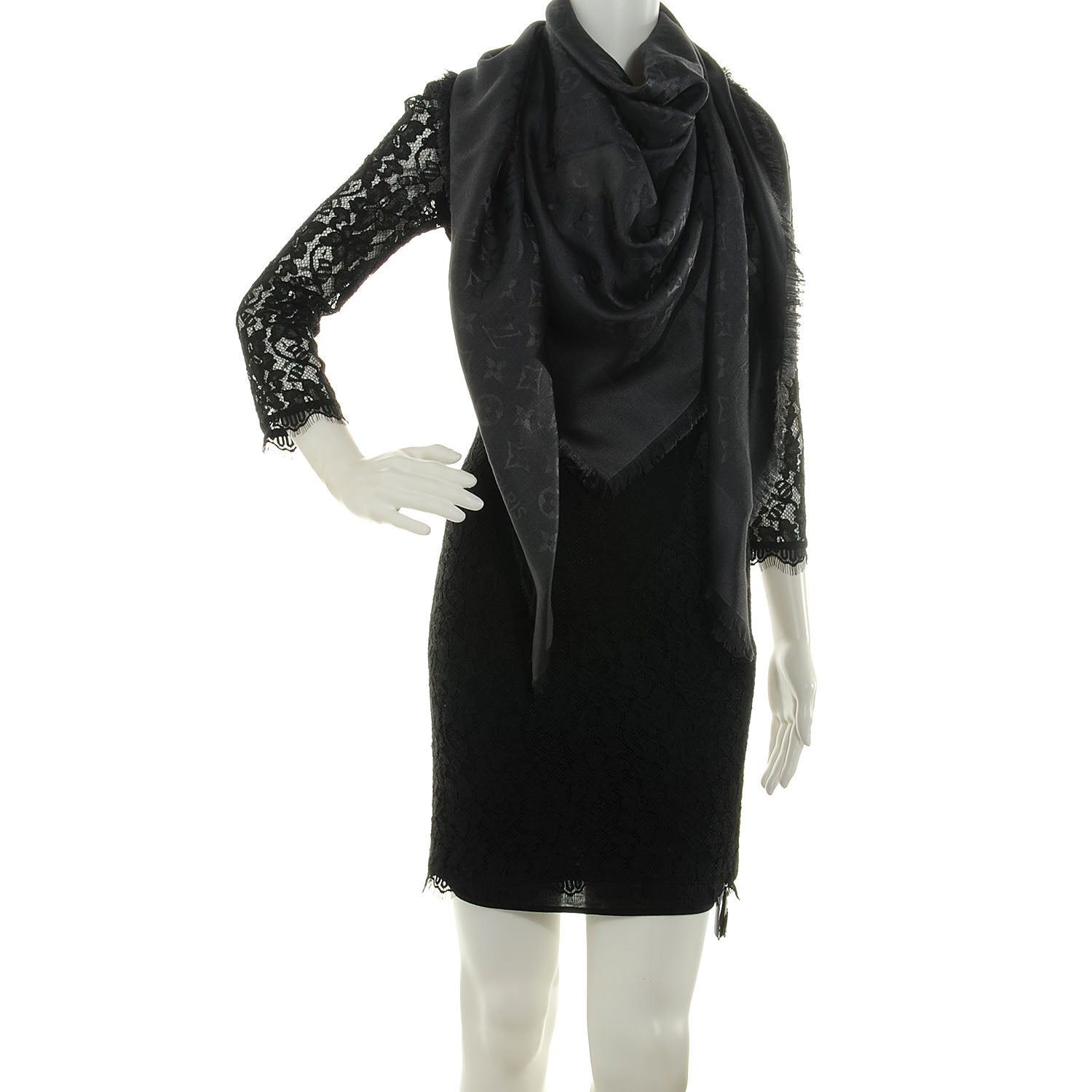 Louis Vuitton Wool Silk Monogram Shawl Anthracite 2 of 5