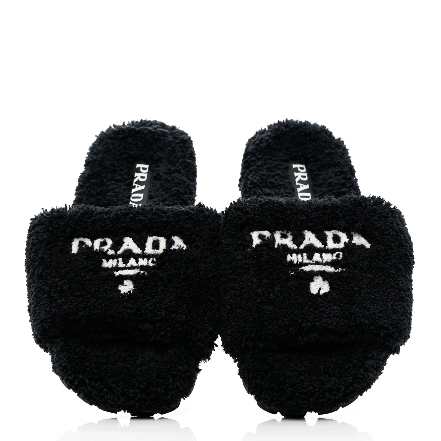 Prada Terry Cloth Logo 20mm Slide Sandals 38 Black White 5 of 8