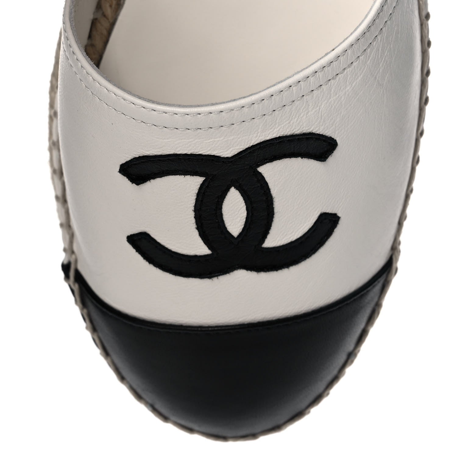Chanel Lambskin Cap Toe CC Espadrille Sandals 37 White Black 9 of 11