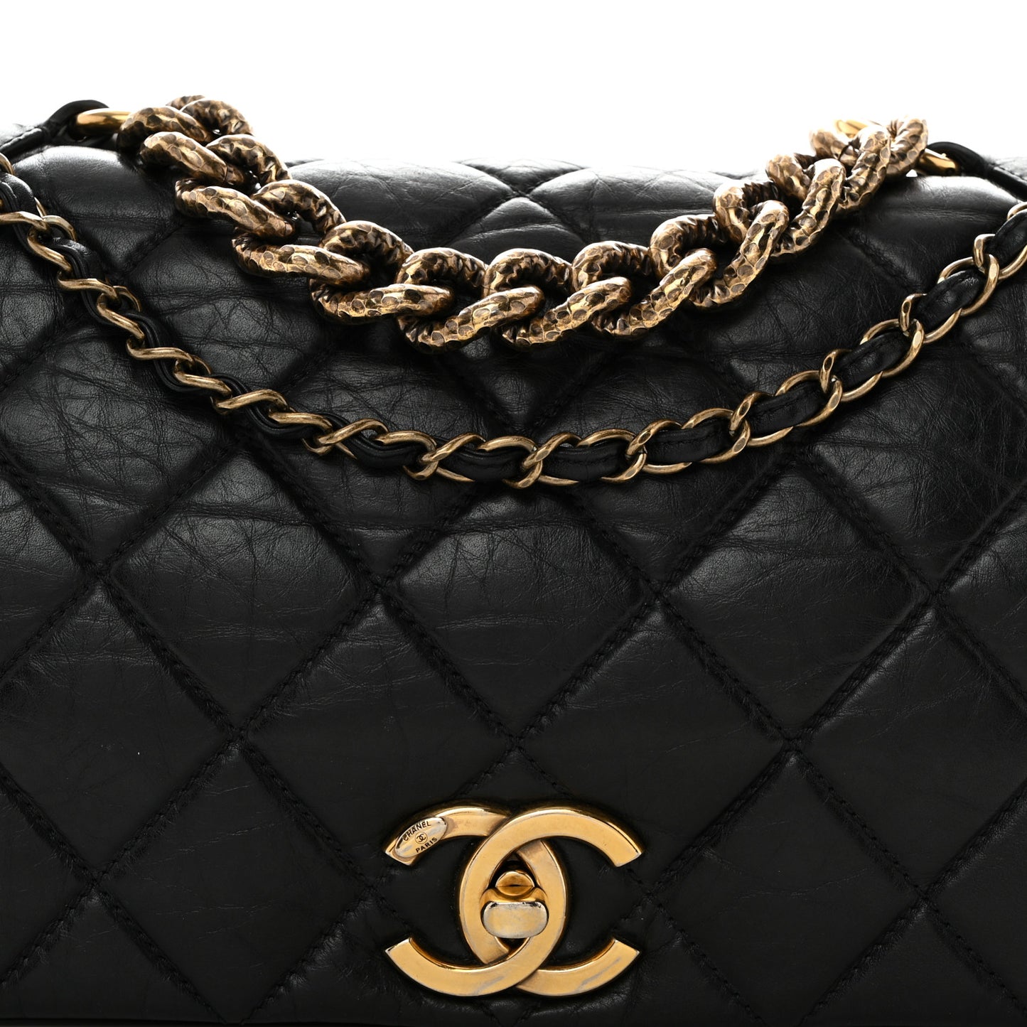 Aged Calfskin Quilted Small Pondichery Flap Black