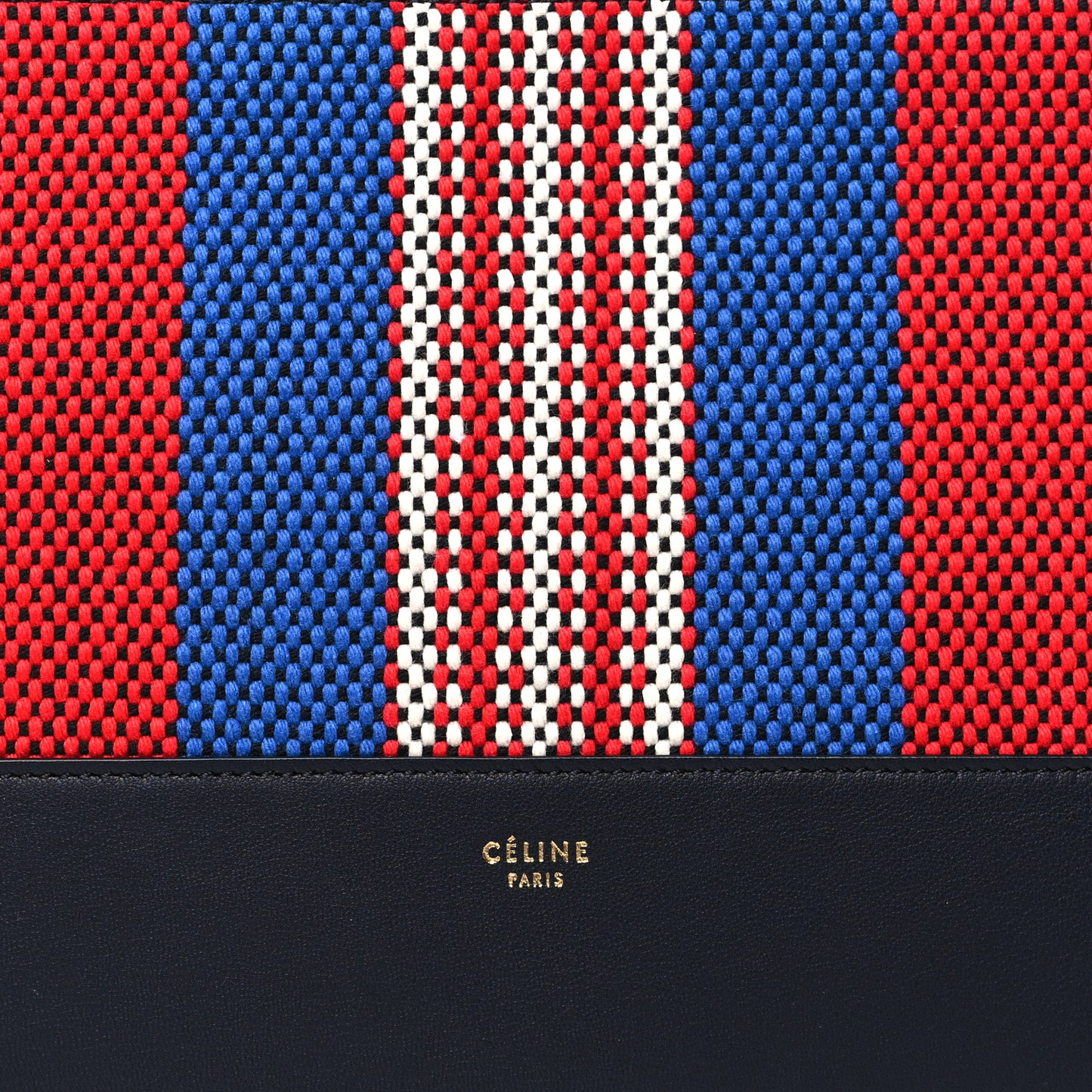 Cotton Canvas Lambskin Striped Solo Clutch Pouch Navy Blue