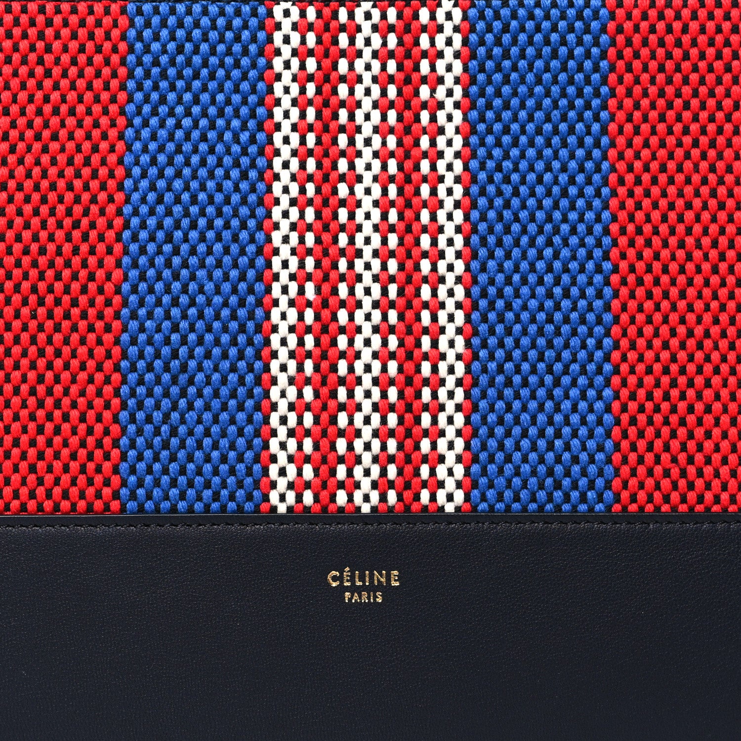 Celine Cotton Canvas Lambskin Striped Solo Clutch Pouch Navy Blue 8 of 9