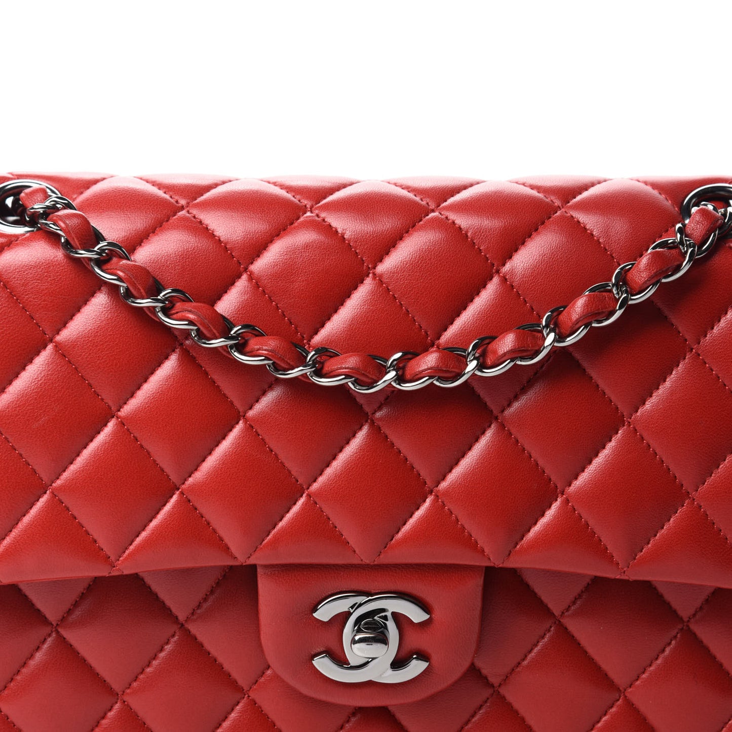 Lambskin Quilted Medium Double Flap Red