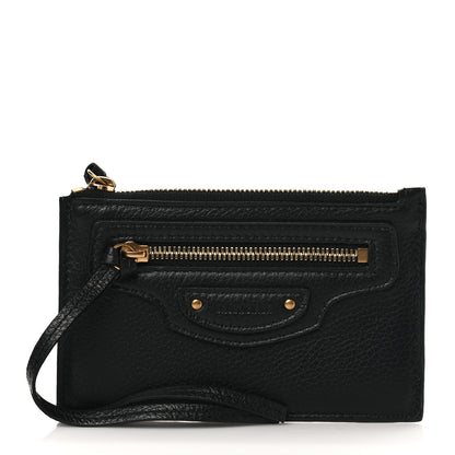 Balenciaga Grained Calfskin Neo Classic Brass Hardware Long Coin Case Card Holder Black 1 of 6