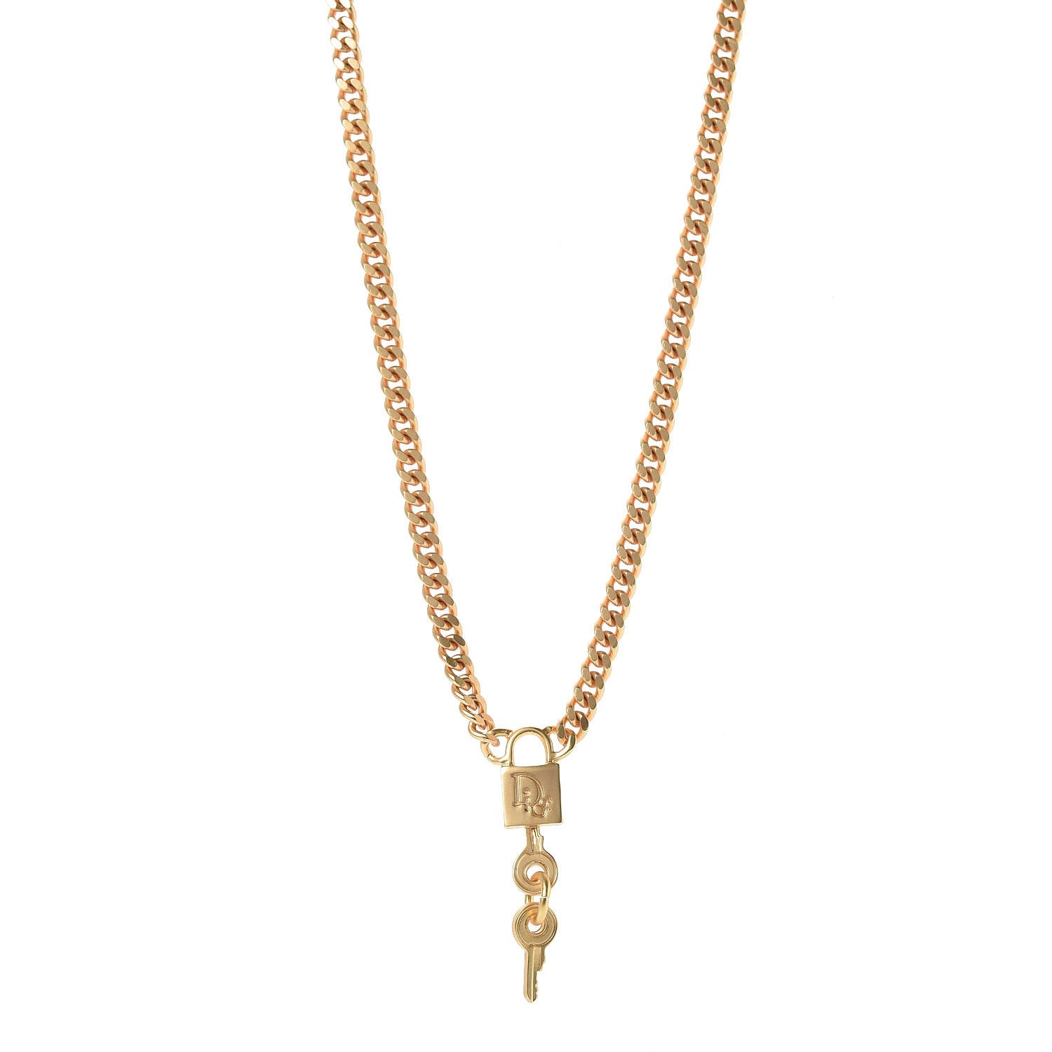 Christian Dior Metal Lock and Key Necklace Matte Gold 1 of 5