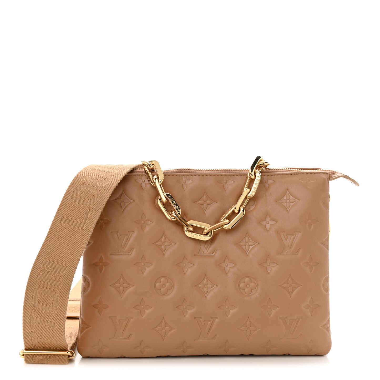 Lambskin Embossed Monogram Coussin PM Camel