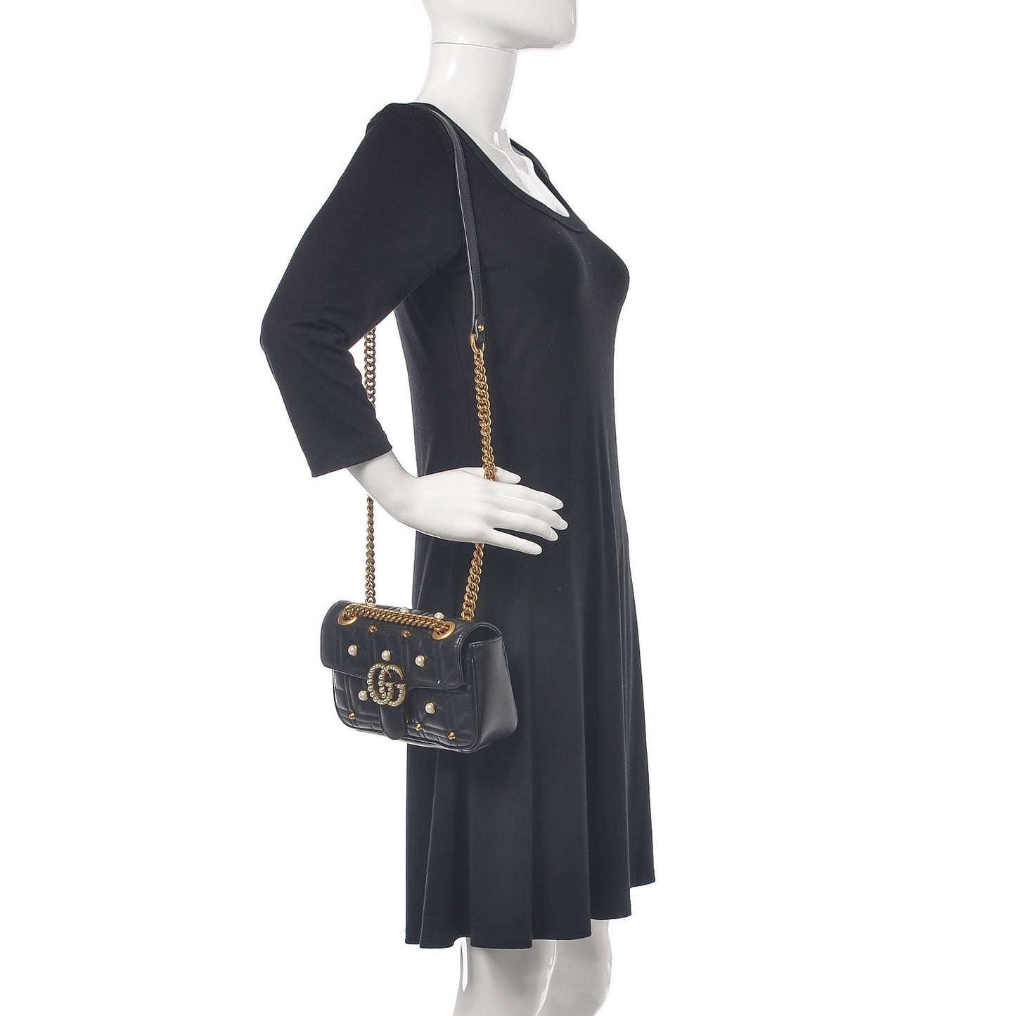 Calfskin Matelasse Studded Mini Pearly GG Marmont Shoulder Bag Black
