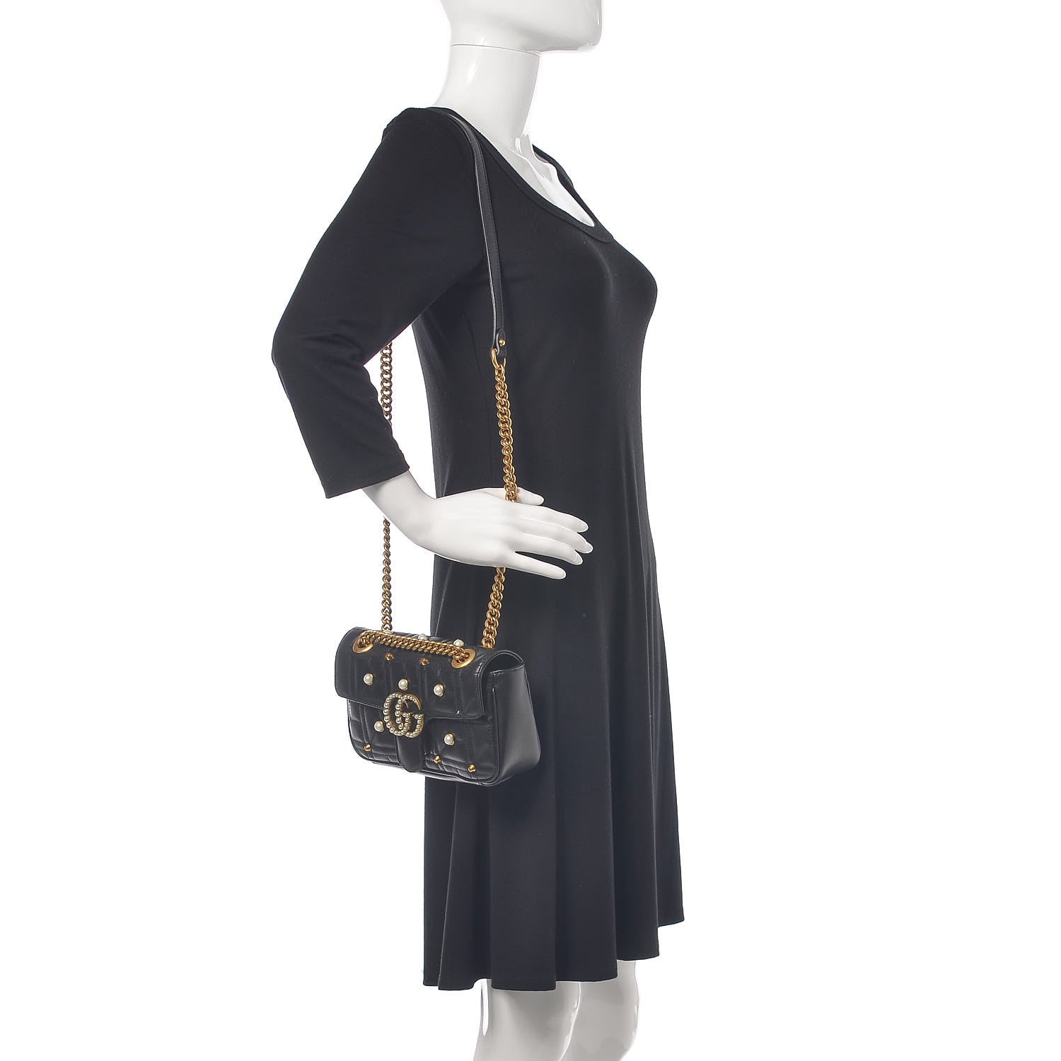 Gucci Calfskin Matelasse Studded Mini Pearly GG Marmont Shoulder Bag Black 2 of 10