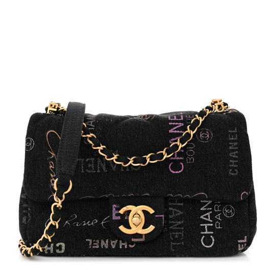 Denim Quilted Denim Mood Mini Rectangular Flap Black Multicolor