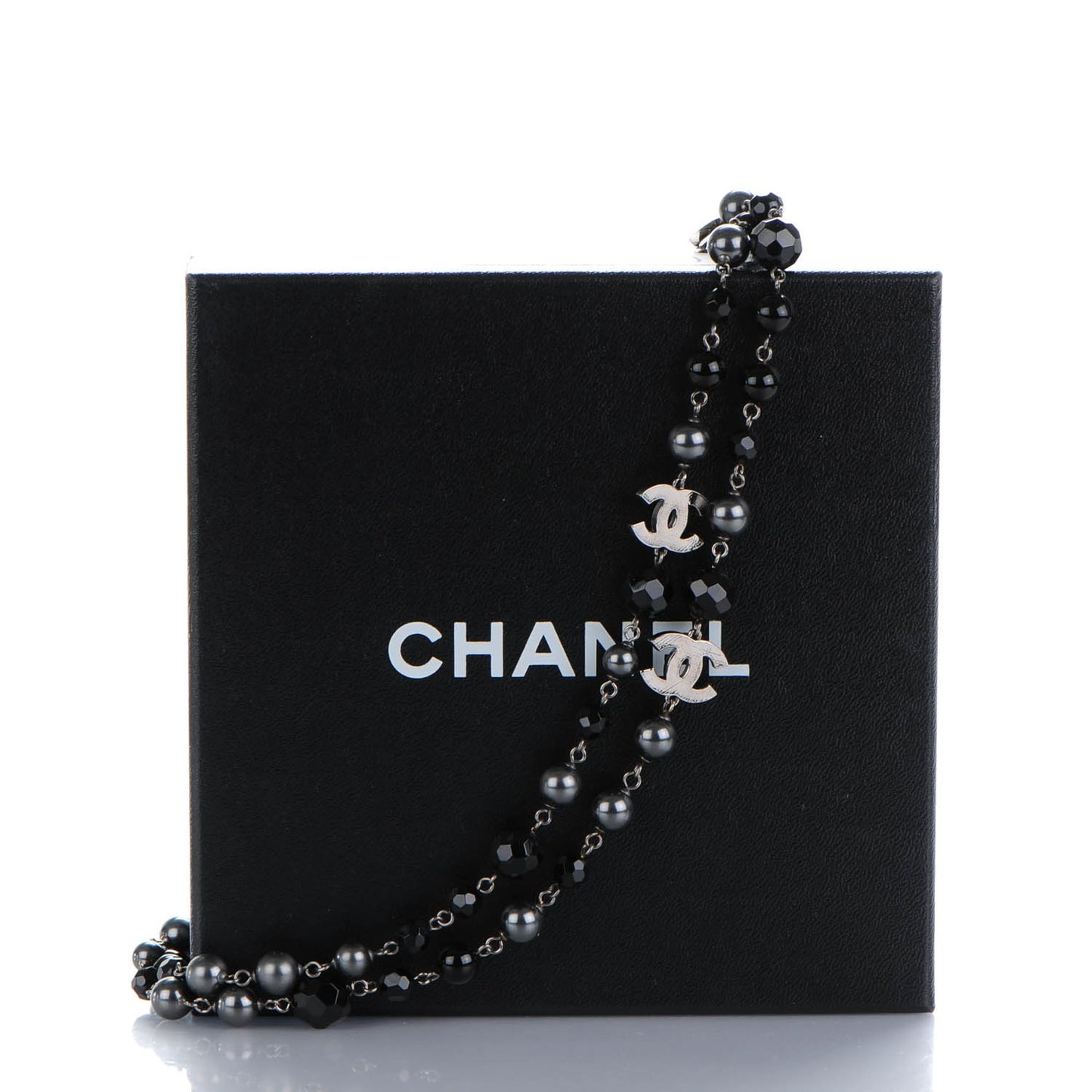 Ruthenium Bead CC Long Necklace Black