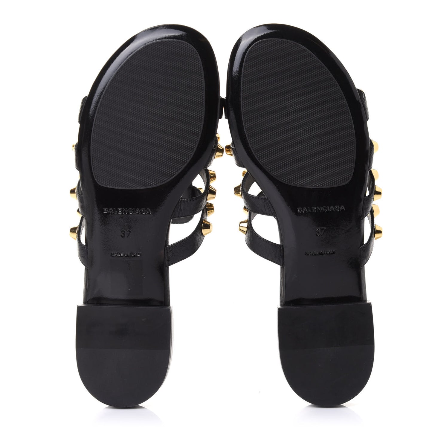 Agneau Lambskin Giant Gold Hardware Flat Sandals 37 Black