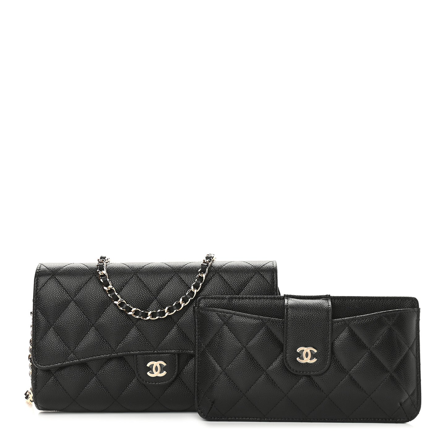 Caviar Quilted Flap Phone Holder With Removable Chain Black