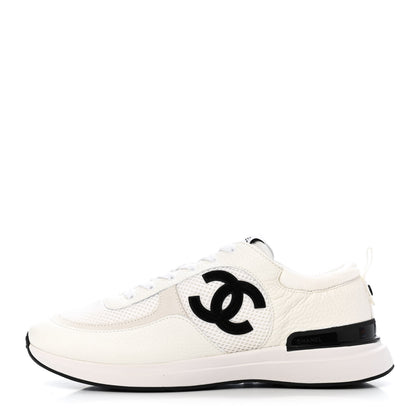 Chanel Calfskin Mesh Suede CC Sneakers 43 White Black 1 of 4