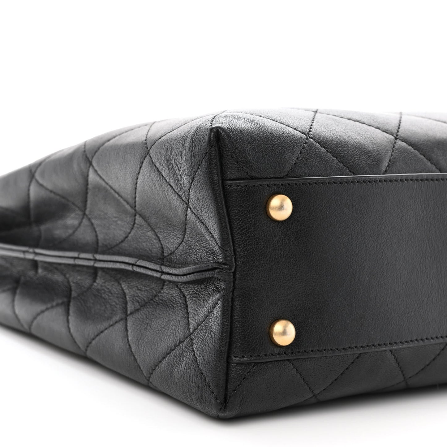 Lambskin Quilted Signature Plate Large Shopping Tote Black
