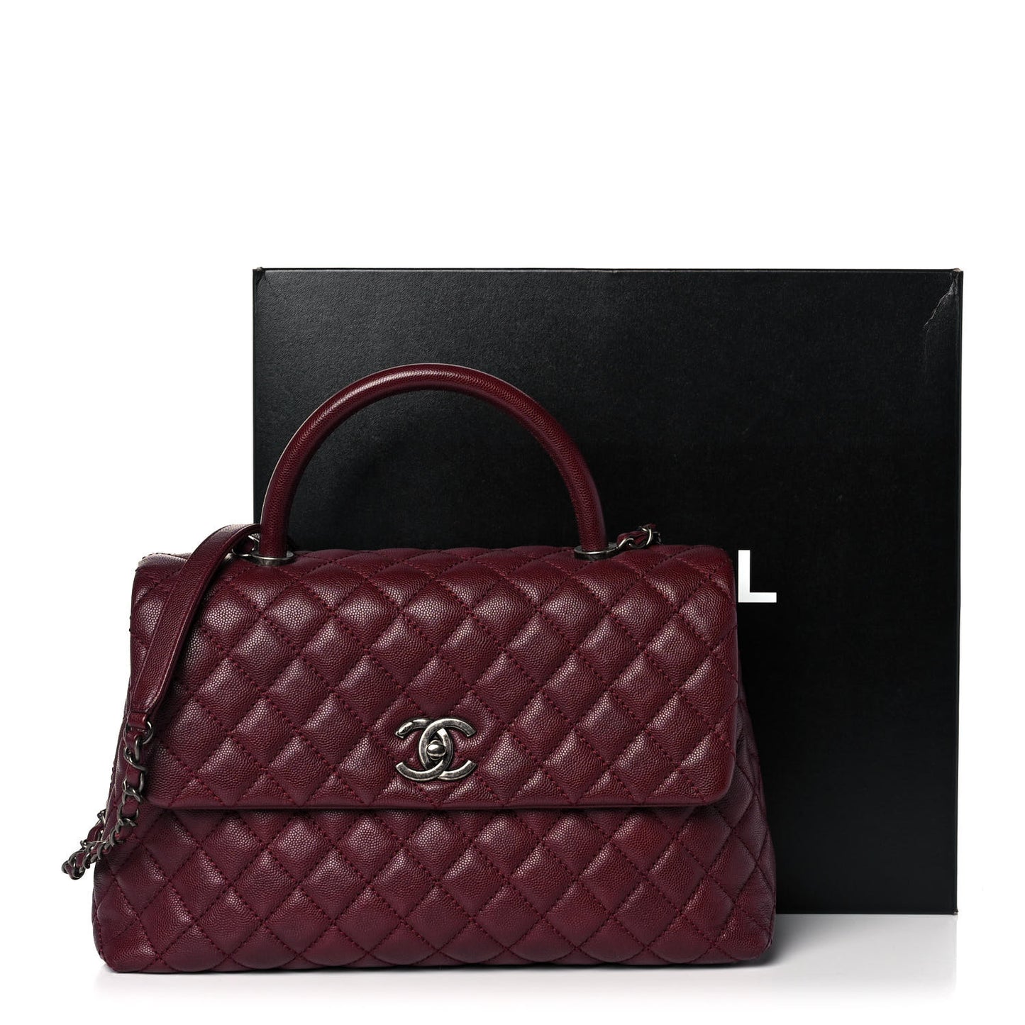 Caviar Quilted Medium Coco Handle Flap Burgundy