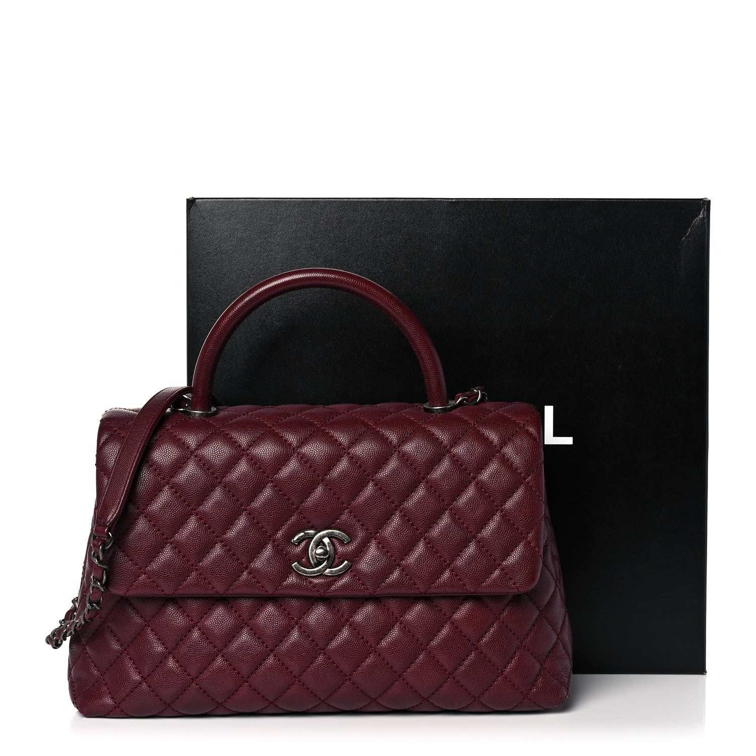 Chanel Caviar Quilted Medium Coco Handle Flap Burgundy 11 of 11
