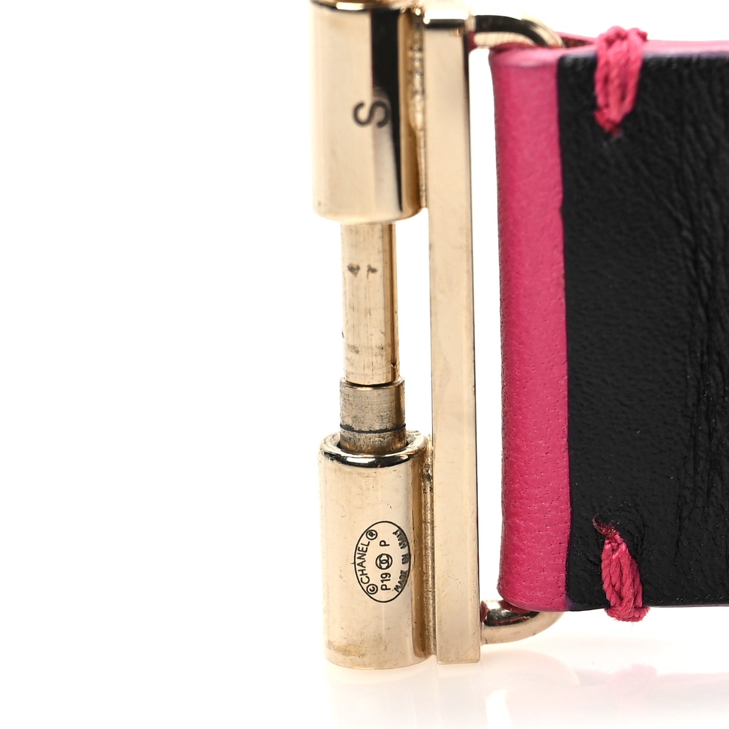 Crystal Lambskin Cha-Nel Logo Cuff S Pink