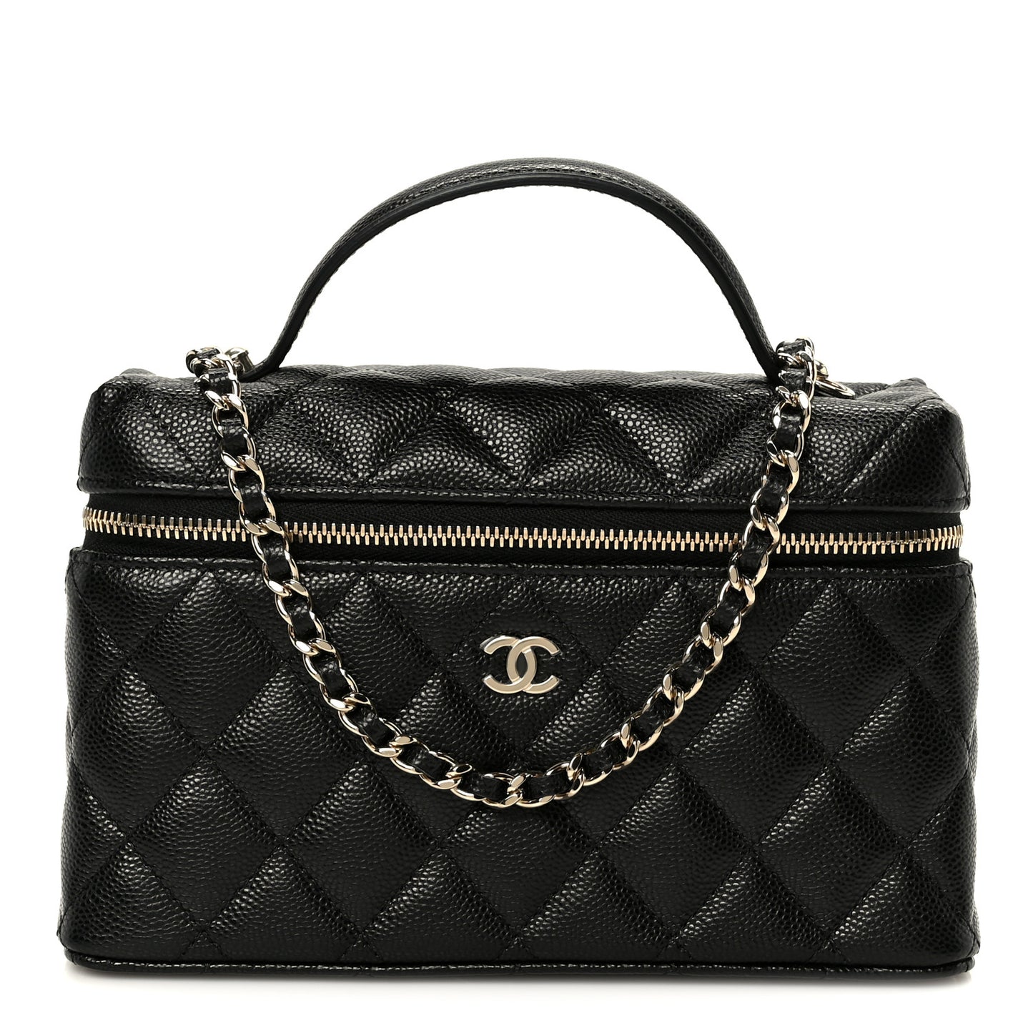 Caviar Quilted Top Handle Slim Vanity With Chain Black