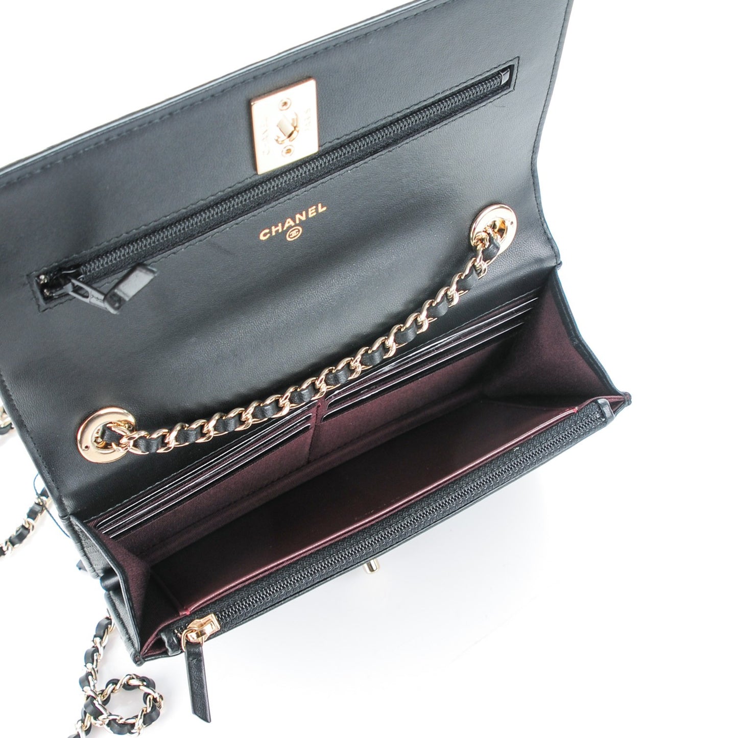 Lambskin Quilted Trendy CC Wallet On Chain WOC Black
