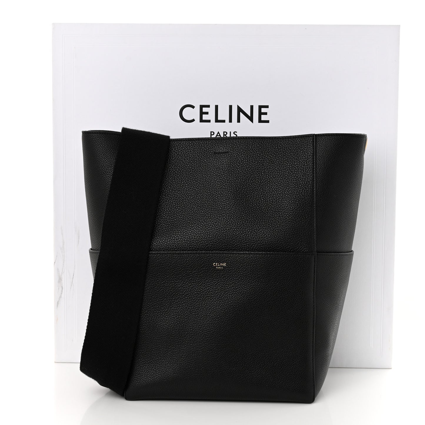 Soft Grained Calfskin Sangle Bucket Bag Black