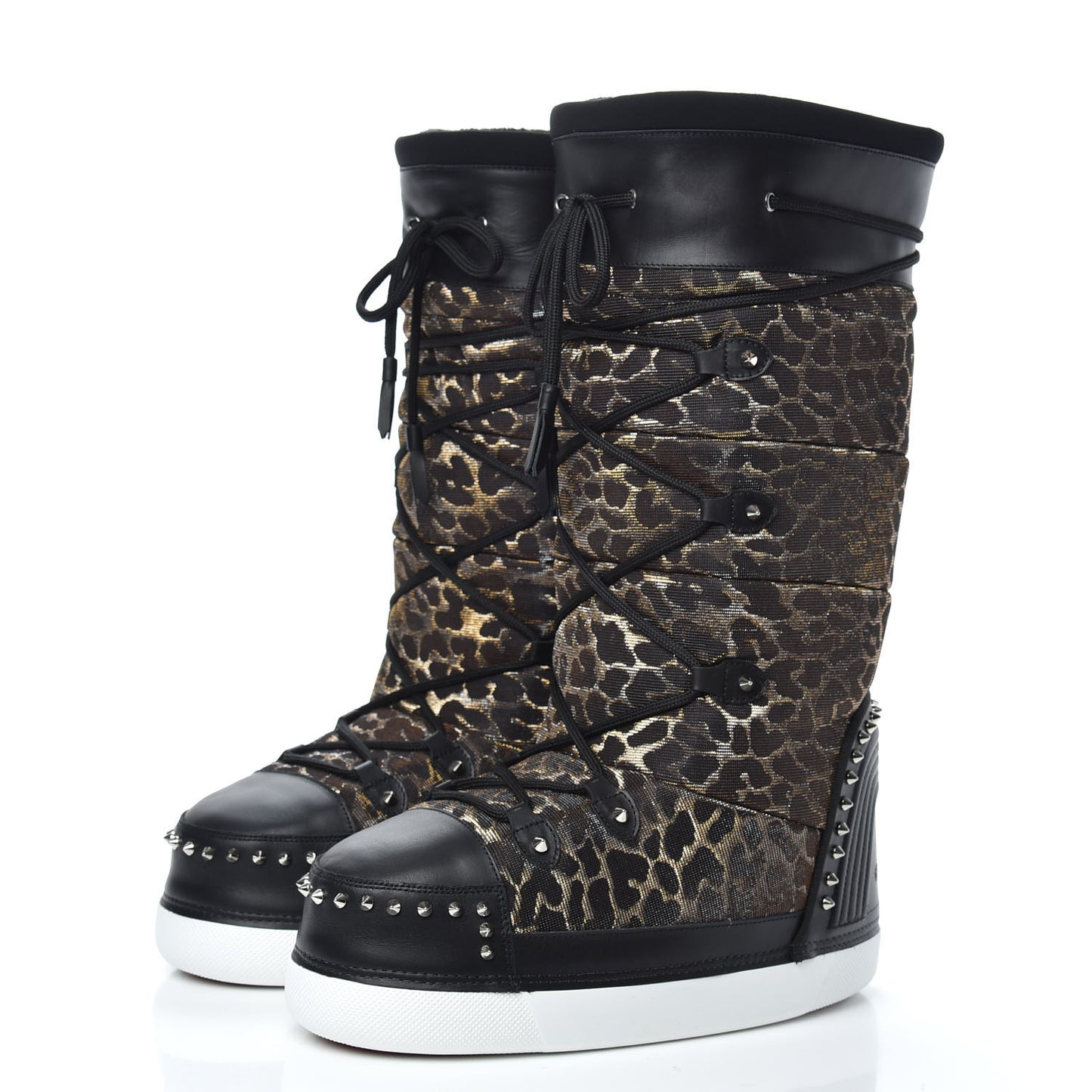Calfskin Lurex Leopard After Snow Mens Flat Boots 43 Black