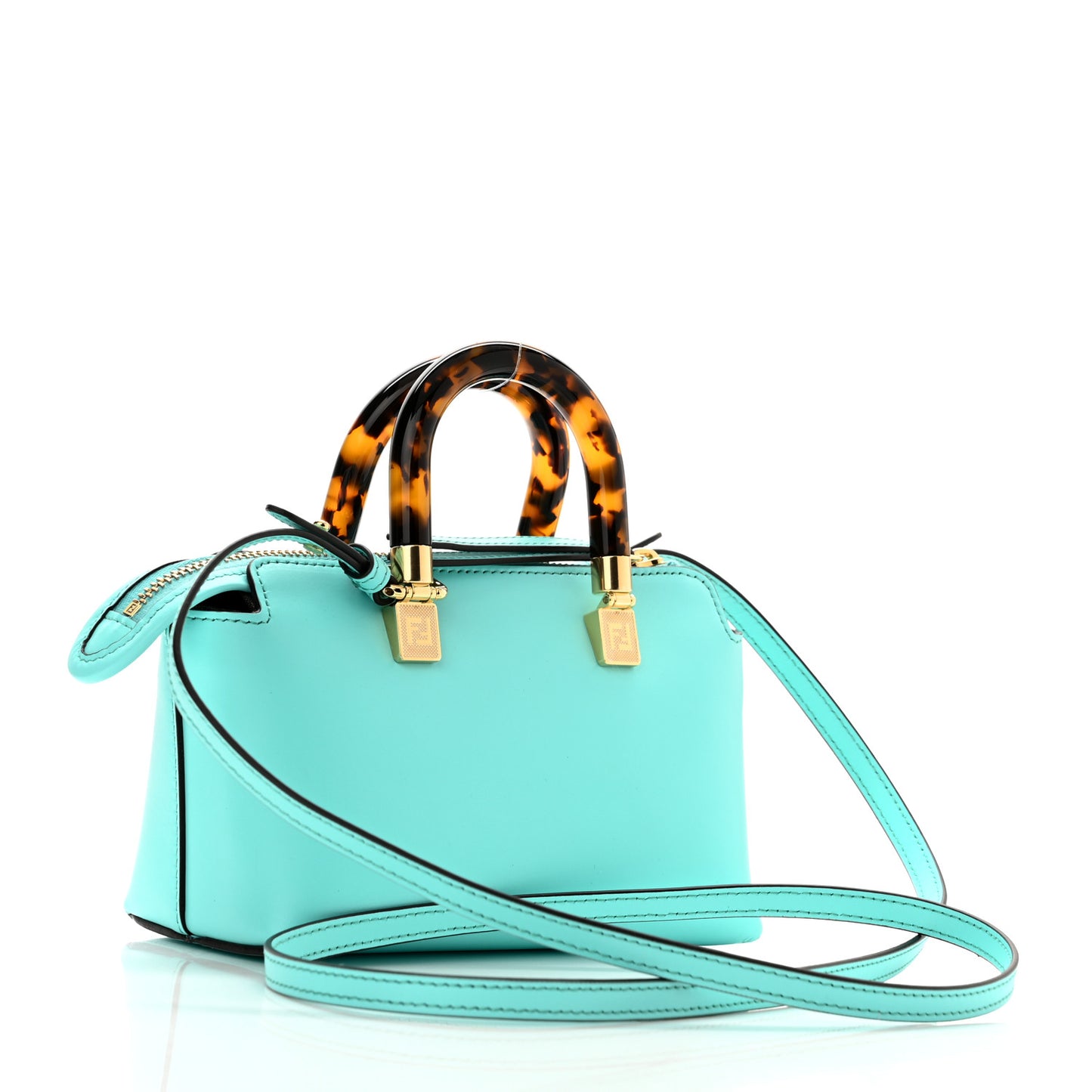 Vitello King Plexiglass Logo Embossed Mini By The Way Top Handle Boston Bag Spring Turquoise