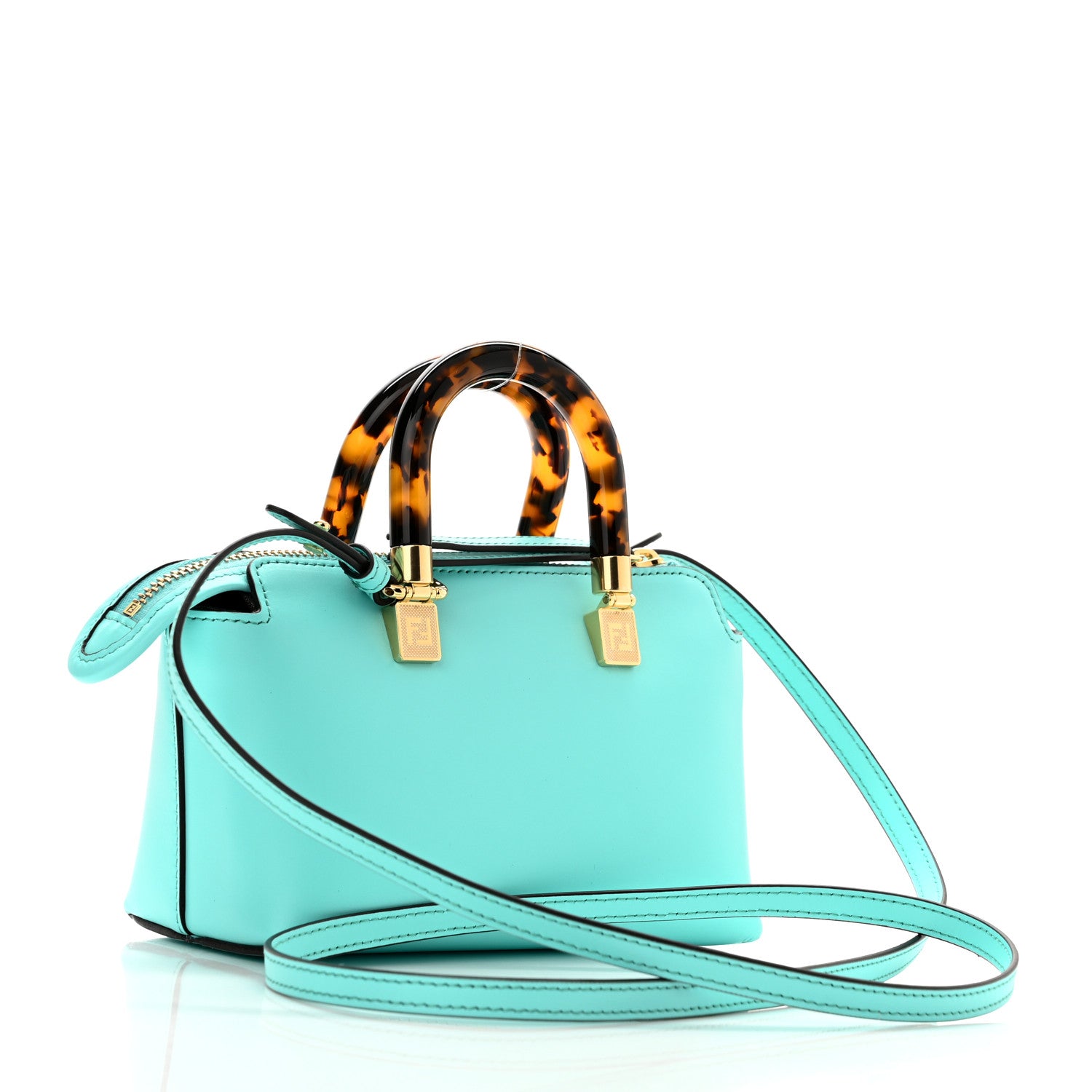 Fendi Vitello King Plexiglass Logo Embossed Mini By The Way Top Handle Boston Bag Spring Turquoise 3 of 12